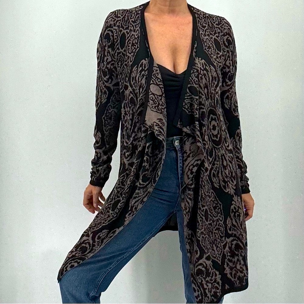 Soft Surroundings Boho Mandala Geometric Print Knit Draped Open Cardigan - Picture 8 of 13